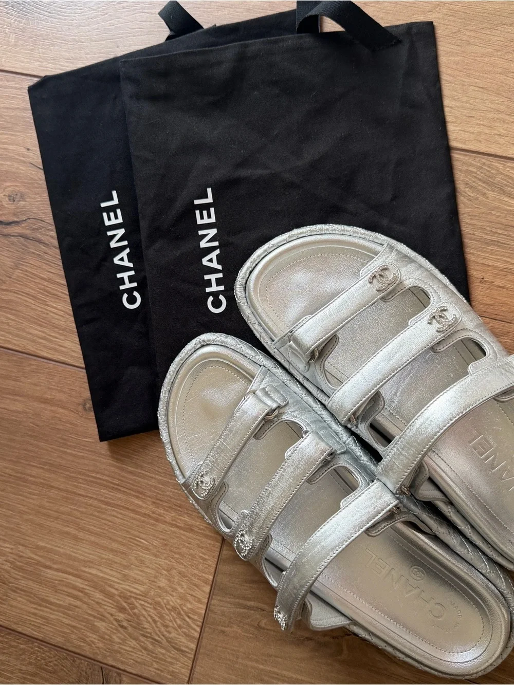 CHANEL laminated lambskin